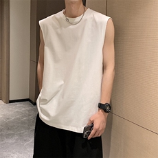 白色纯棉背心男款夏季运动健身无袖t恤美式高街小领口老头衫坎肩，男装背心/马甲，电商B241