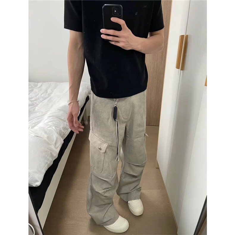 DK7670-P60美式复古石灰色口袋阔腿工装裤男女伞兵裤-网图现货,男装牛仔裤,星座603-2