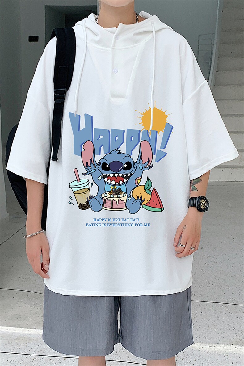 LD54077-P45连帽短袖t恤男大码胖子带帽五分袖中袖,男装T恤,电商A040