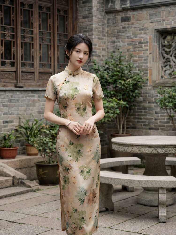2026年夏季新品时尚气质金丝提花香云纱品质真丝喜庆中长款旗袍裙,女装汉服/婚纱/旗袍/礼服,媚琳依坊