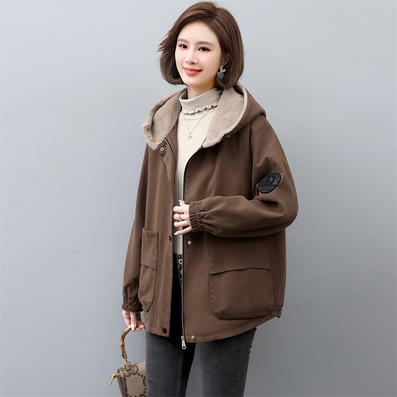 2022冬季新款派克服加绒加厚外套女连帽大口袋休闲外套,女装派克服,忆绮罗