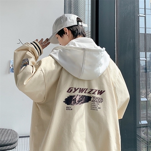特p60控108有绗棉连帽夹克宽松大码装纯色情侣假两件外套男JKL01图片