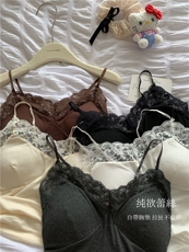 蕾丝拼接小吊带背心女内搭夏季纯欲性感无袖打底上衣，女装背心吊带，梦白服饰厂