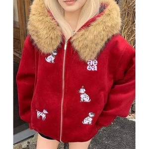 刺绣加厚毛领棉衣女冬季新款新中式灯笼袖连帽保暖外套 M8106图片
