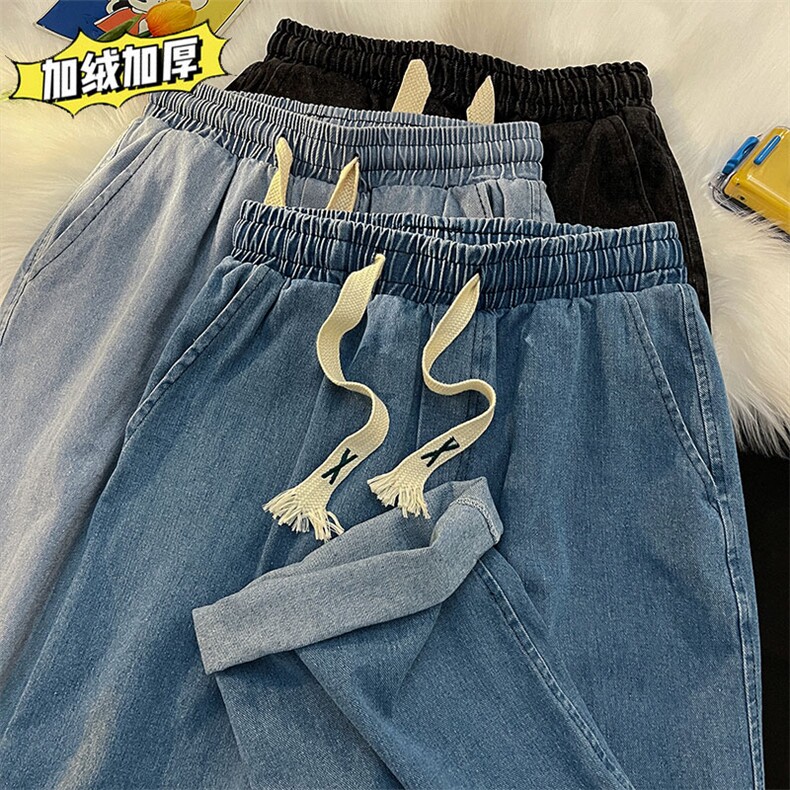 秋季主推加绒加厚直筒宽松纯色休闲阔腿版型牛仔裤男KLY115J-P55,男装牛仔裤,电商A042