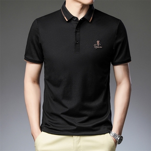 短袖T恤男翻领刺绣上衣时尚百搭款夏季中年男士休闲半袖POLO衫图片