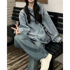 水洗复古情侣装牛仔卫衣连帽外套女年春秋季宽松显瘦上衣JK07，男装工装外套，星座1116A（原606A-3）
