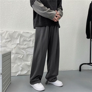 高街夏季拖地裤垂感西装裤男直筒宽松前开叉阔腿裤子 K1267-P30图片
