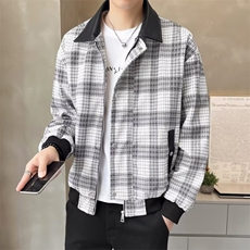 春装新款格子翻领夹克衫上衣春秋季洋气遮肚子拉链外套J8893，男装夹克，星座1116A（原606A-3）