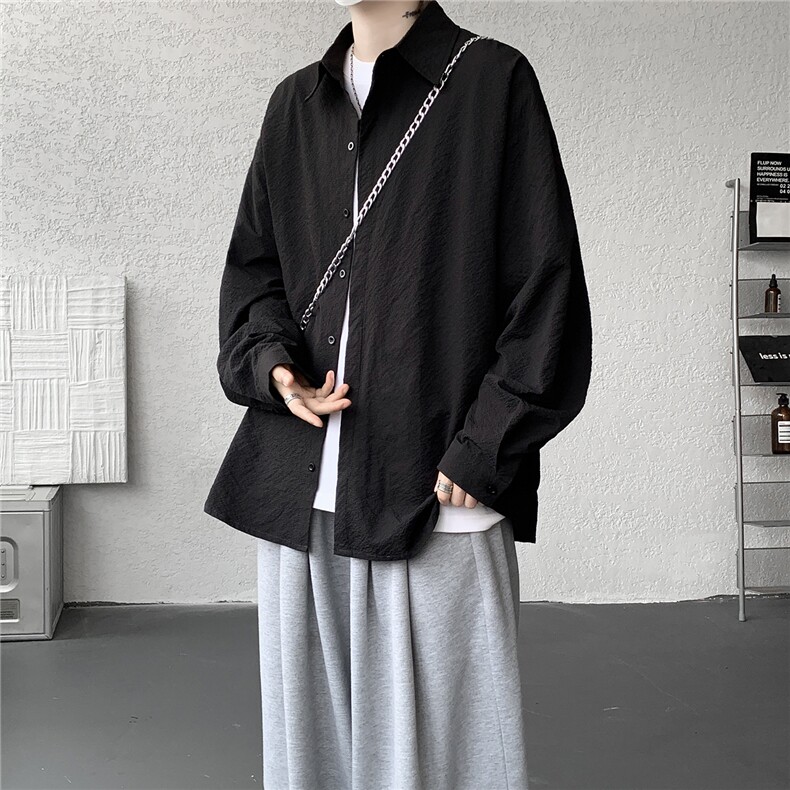 8XL-M泡泡纱盐缩肌理长袖衬衫男春季冰丝外套防晒衬衣CS29007P40,男装防晒衣,电商B312