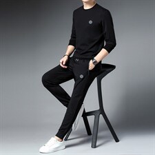 秋季新款休闲运动套装男士圆领印花t恤上衣中青年薄款两件套，男装休闲套装，电商B212（原钱塘6029）