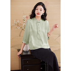 夏季时尚优雅别致设计感新中式清新百搭202亲肤透气品质小衫上衣，女装蕾丝衫/雪纺衫，媚琳依坊