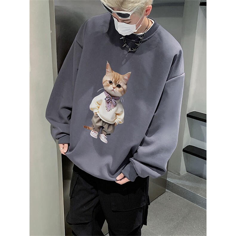 抖音品质秋季新款日系猫咪仿棉圆领卫衣wycm4048-特批28控49,男装卫衣,星座605(原A050)