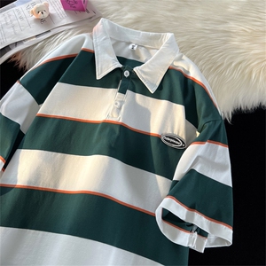 !条纹翻领宽松纯棉polo衫短袖男T恤XP221-P40控68图片