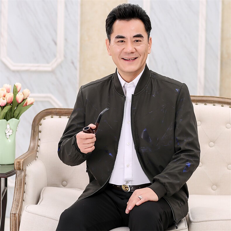 828/中老人碎花夹克爸爸装外套秋季商务装夹克父亲薄外套,男装夹克,星座1216（原钱塘722）