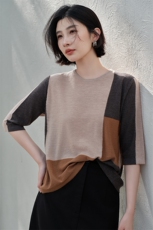 女士嵌花圆领短袖，女装针织衫/毛衣，江帆羊绒