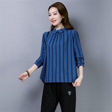 毛衣潮流时尚中长款长袖简约麻立领长袖纽扣条纹，女装针织衫/毛衣，叶笙衣