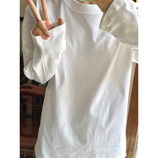 网图现货230G纯棉圆领长袖T恤情侣装ins风T002白P15彩+1单+1，男装T恤，电商C310