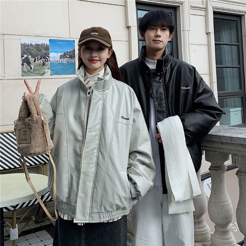 港风2025冬装宽松加厚pu皮棉衣外套潮男女大码冬季棉服S277-P128,男装皮衣,电商A233-1