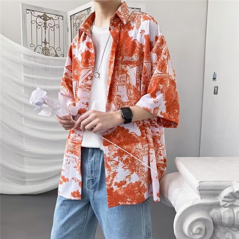 扎染衬衫碎花短袖男夏季潮流薄款帅气宽松衬衣外套C3340,男装衬衫,星座1116A-1（原606A）