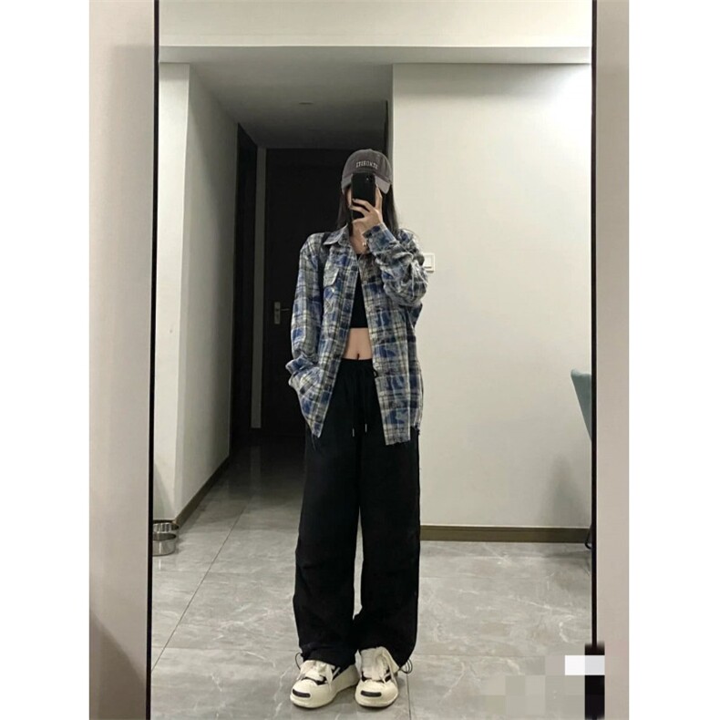 1506-1/CM1581/P43水墨晕染格纹长袖衫衬衣外套男款痞帅炸街美式,男装衬衫,星座1506-1