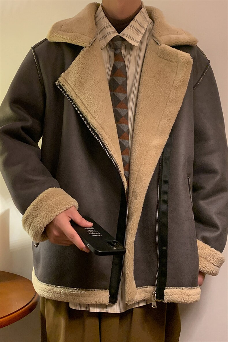 翻领皮衣加绒加厚男女冬季宽松休闲外套D012-P125,男装皮衣,星座717