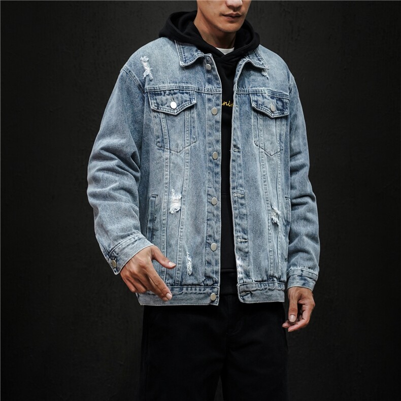 jk675-p75M-5XL黑墙ins牛仔夹克拉链破洞大码男日系CITYBOY,男装夹克,星座103A