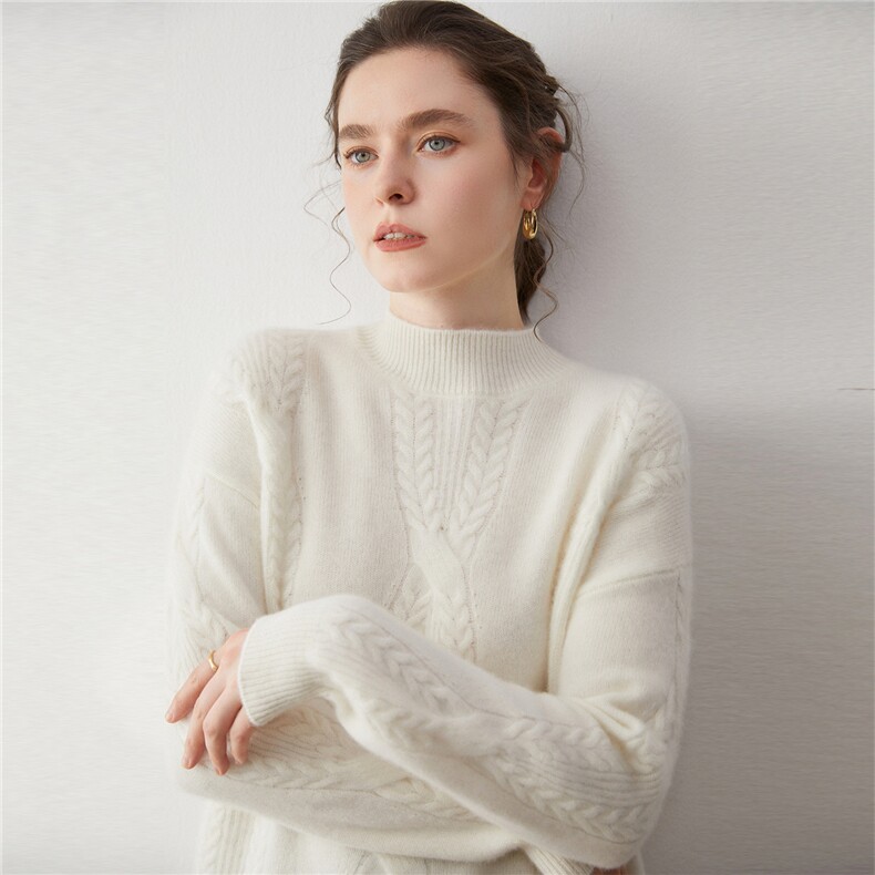 2025秋冬新款羊绒衫女100%纯山羊绒厚款半高领纯色针织套头衫毛衣，女装羊绒衫，蒂暖羊绒