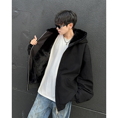 美式冬季纯棉水洗加绒棉衣潮牌宽松休闲连帽棉服上衣，男装棉衣，星座410-7