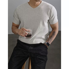夏季V领针织短袖薄款短袖T恤77092-P55，男装针织衫/毛衣，星座1012-1