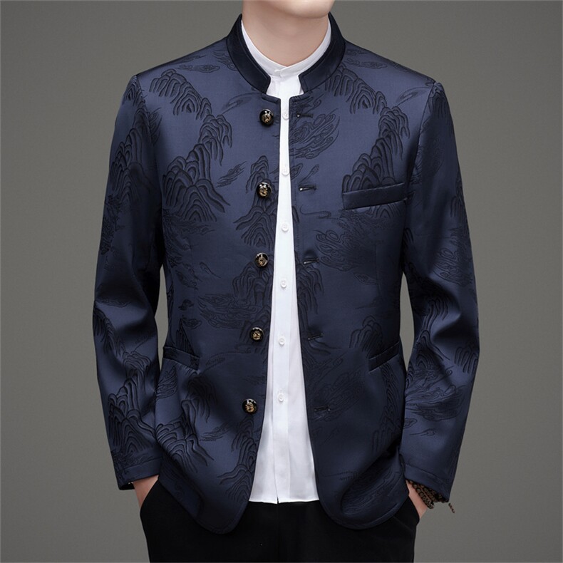 新款高品质中山装西服外套男士中老年风新中式休闲西服唐装,男装西服,钱塘723