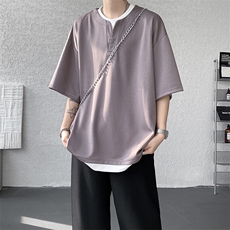 8XL-M重磅斜纹假两件短袖t恤男夏季薄款宽松大码半袖体恤DT006P45，男装T恤，电商B312