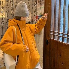 超好看落叶黄连帽冲锋衣羽绒服女冬2024新款工装白鸭绒派克服外套，女装羽绒服，2C085