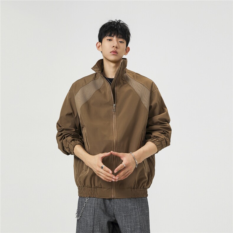 美式罗纹拼接袖子褶皱大码M-5XL教练夹克男JK78056P69控105,男装夹克,星座227-7