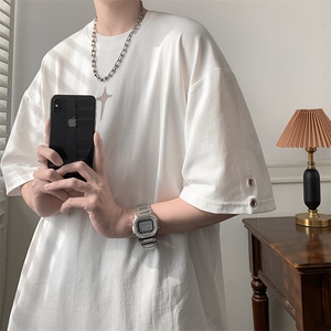 短袖t恤男夏季美式简约潮流宽松学生重磅纯棉半袖体恤衫T037-P40,130斤胖女孩小腿粗学生党穿搭图片