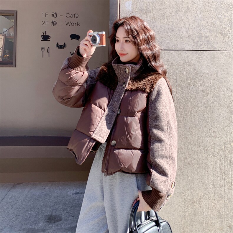有货撞色拼接90绒内里羽绒服2C090-9011-P275-K418,女装羽绒服,2C090
