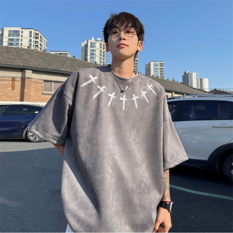 得物抖音直播高品质麂皮绒潮流印花宽松短袖djp307-特批23控39,男装T恤,星座605(原A050)