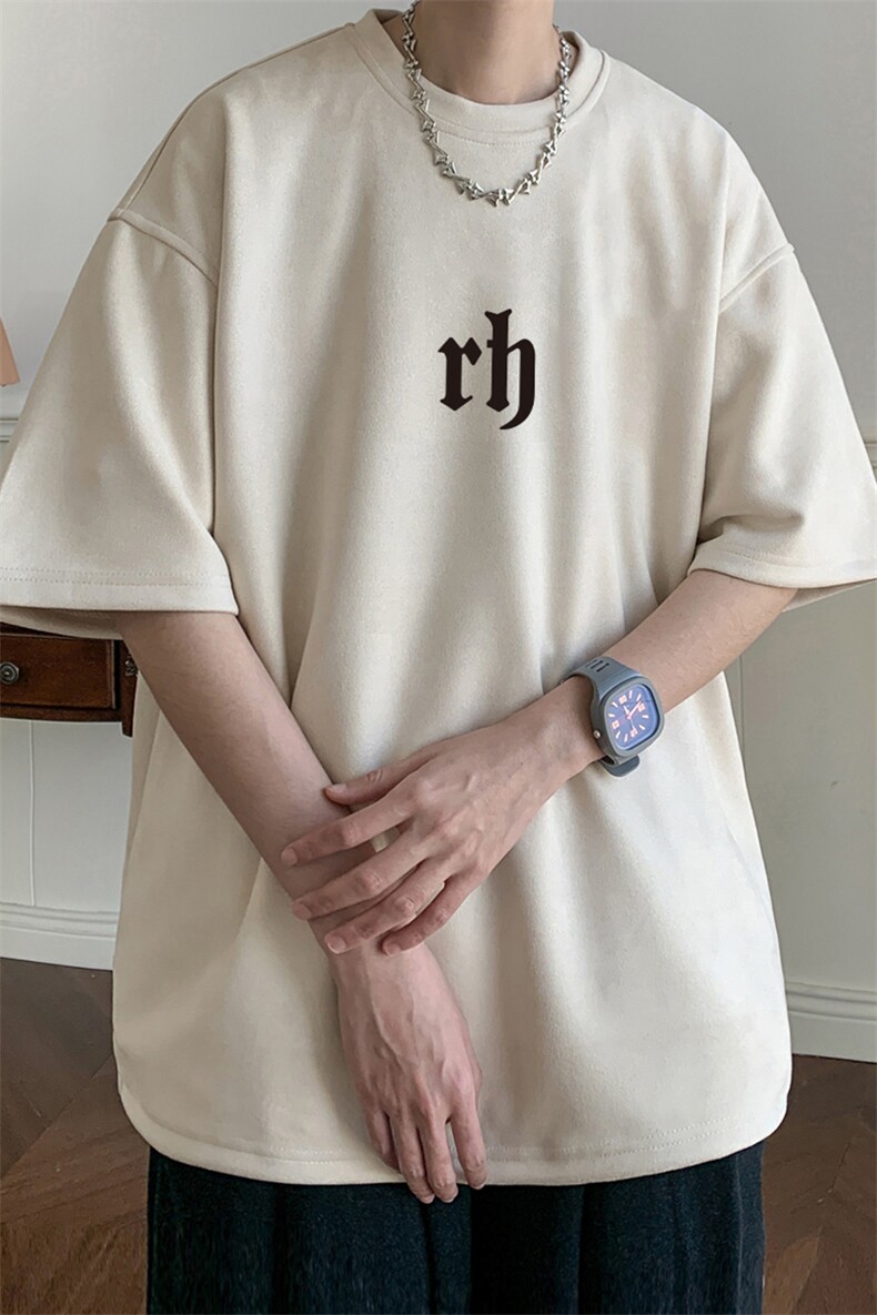 ！24夏季新款宽松大码港风rh短袖麂皮绒T恤TJ2368-特p19,男装T恤,星座508（原C305）
