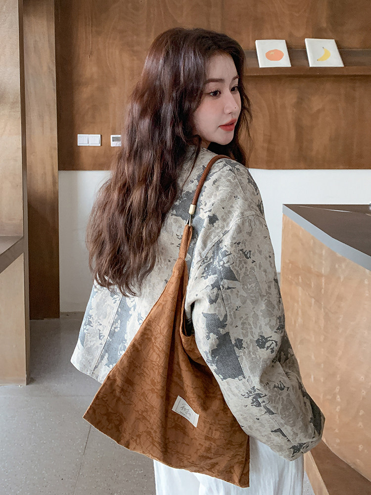 新中式复古水墨印花轻国风短款外套女设计感2025开春碎花迷彩夹克,女装短外套,慧尚2-185