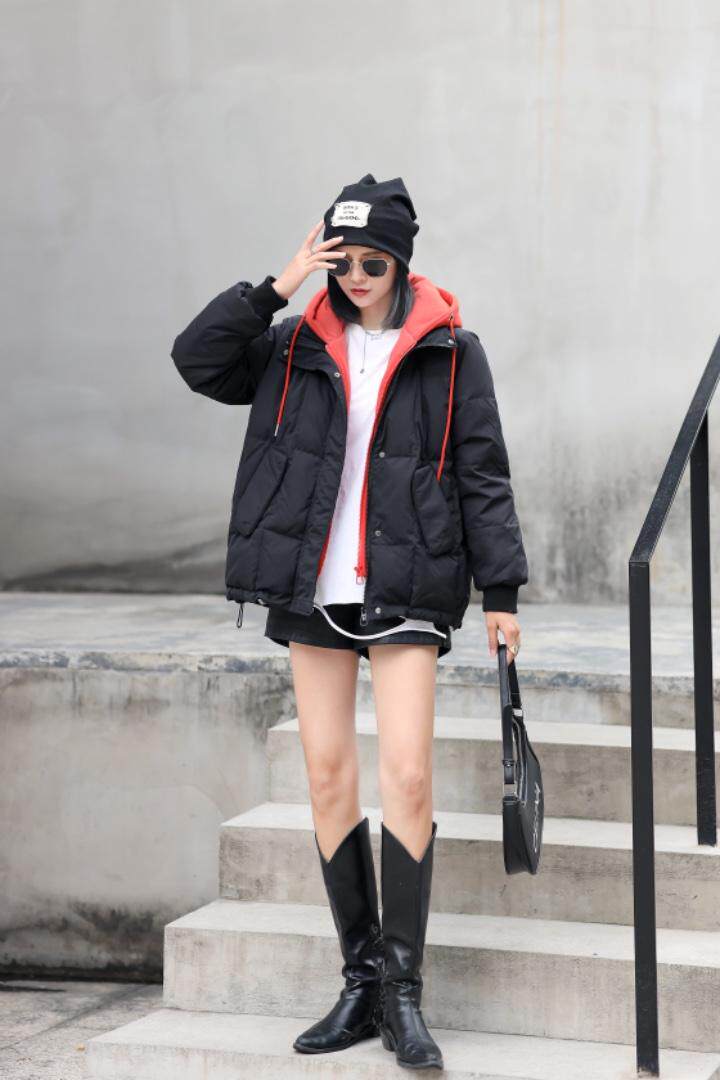 针织连帽羽绒服，女装羽绒服，依水云阁