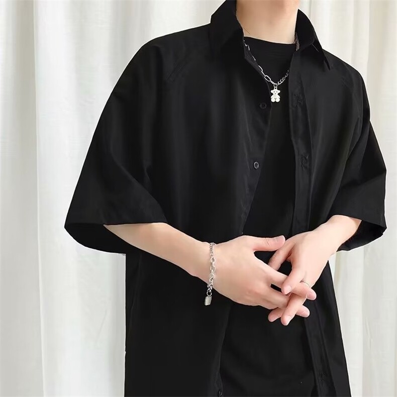 日系五分袖春夏季新款衬衫潮流慵懒男方领宽松型衬衫JC198P26,男装衬衫,星座1116-2