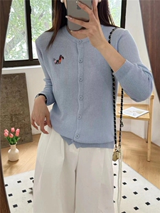 春季2025新款韩版圆领甜美纽扣开衫外套针织打底衫长袖上衣女毛衣图片