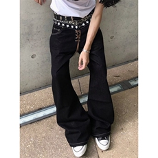 复古深蓝色宽松阔腿牛仔裤男女新款高腰慵懒风垂感拖地长裤N7099，男装牛仔裤，星座1116A（原606A-3）