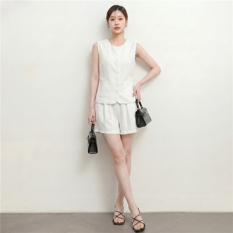 女夏时尚简约休闲套装女夏新款无袖小香风马甲背心阔腿短裤两件套,女装套装/套裙,江南