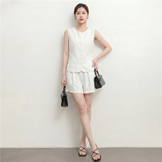 女夏时尚简约休闲套装女夏新款无袖小香风马甲背心阔腿短裤两件套，女装套装/套裙，江南