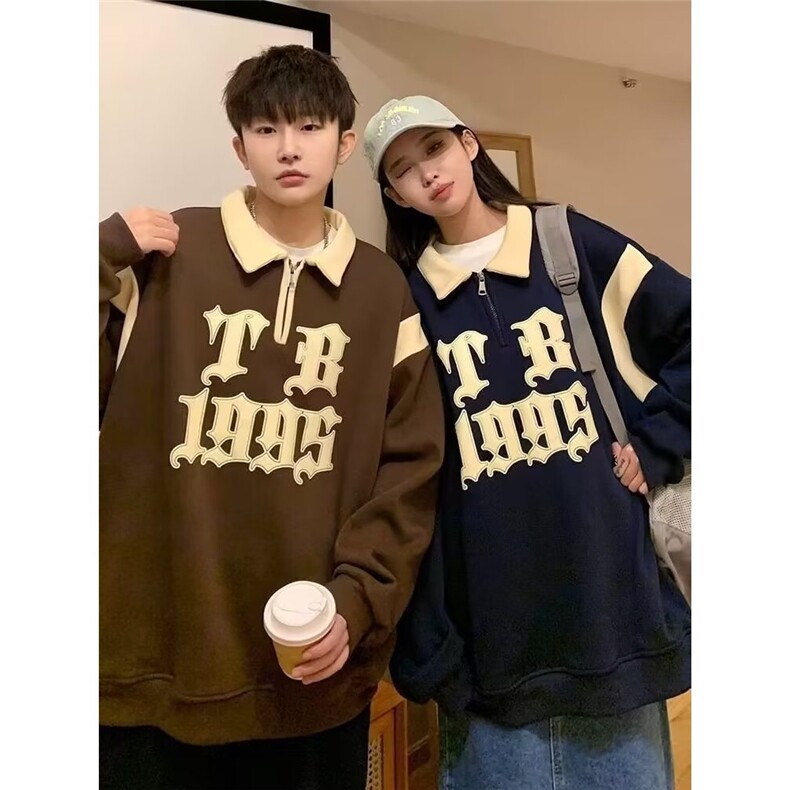 半拉链翻领卫衣男2026新款春秋情侣外套美式复古拼色上衣BWY15,女装短外套,星座208-5