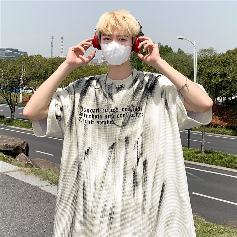 泼墨印花短袖T恤男士夏季新款设计感潮流痞帅百搭宽松休闲体恤衫,男装T恤,星座410-7