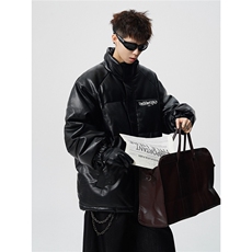 鳄鱼纹印花设计大码M-5XL手塞棉夹克PU皮棉服外套男8507P120控158，男装夹克，星座226-1
