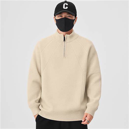 网图76021-特P55半高领拉链毛衣男秋冬季宽松套头纯色打底针织衫，男装针织衫/毛衣，电商D310B