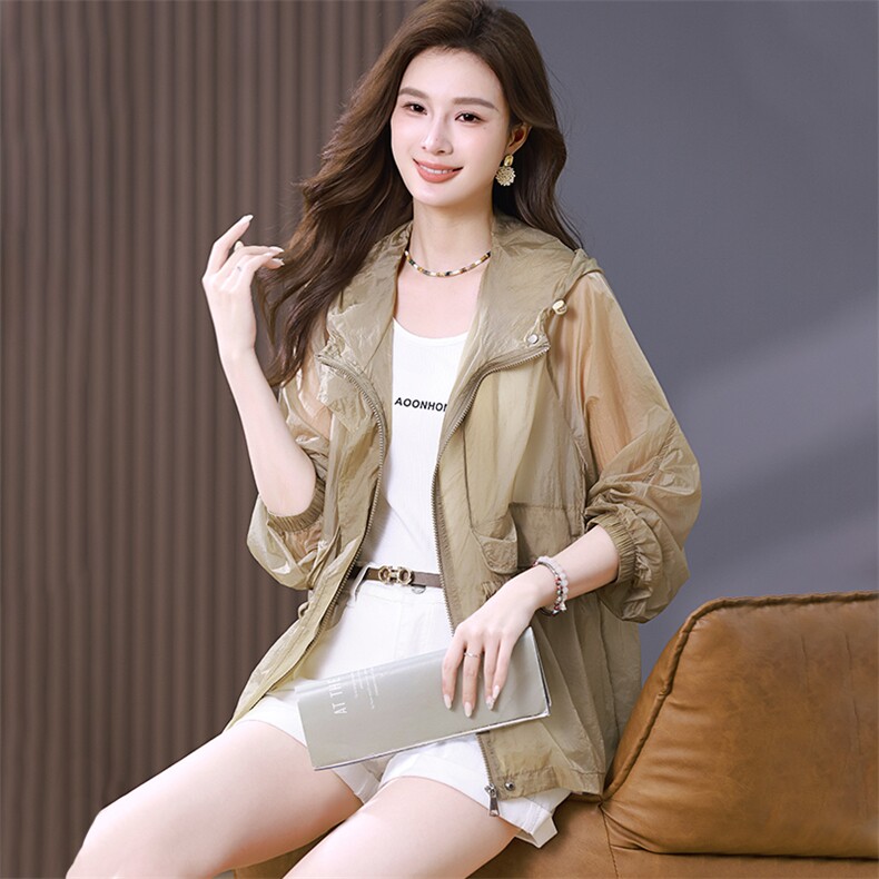 轻薄防晒衣女2024夏季新款时尚休闲户外凉感透气减龄收腰连帽外套，女装防晒衣，靓衣阁